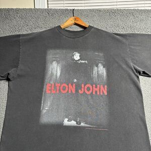 Vintage Elton John Shirt Mens XL Black Faded Gradient Polygram Grunge Band Tee